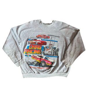 Vintage 90s Drag Racing Gray Crewneck Sweatshirt XXL Funny Car Distressed Baggy